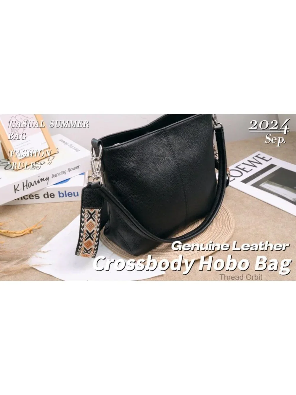 Genuine Leather Hobo Crossbody Bag with 2 Removable Straps